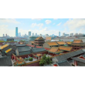 现代大厦与古老建筑航拍