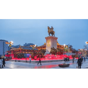 西安大唐不夜城雕塑冬日夜景大范围延时