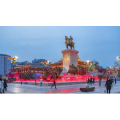 西安大唐不夜城雕塑冬日夜景大范围延时