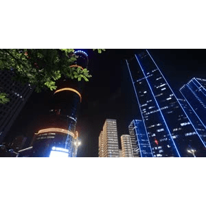 高清青岛中央商务区夜景浓雾在高楼间翻滚
